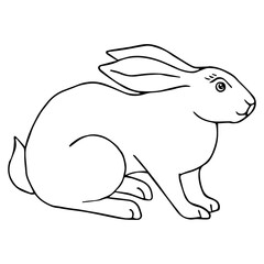 Cute hare sketch vector illustration, black outline. Draw character design banner background little rabbit. For Easter and spring. Doodle cartoon style.