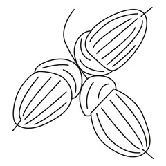 A set of oak branches with leaves and acorns, black outline strokes on a white background. Vector. Hand-drawn illustration.