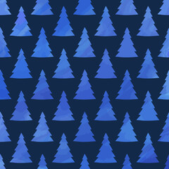 Blue background with Christmas trees. Vector illustration