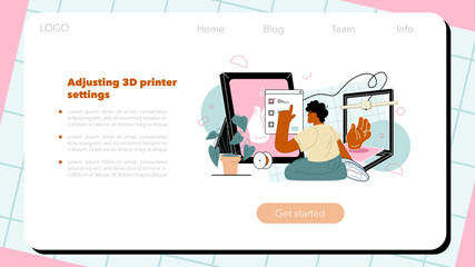 3D printer web banner or landing page. Digital designer