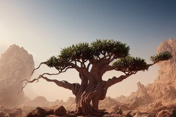 This is a 3D illustration of Socotra Dragon Tree, Seen in Yemen. - obrazy, fototapety, plakaty