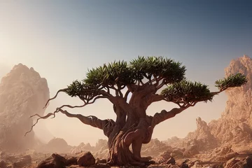 Wandcirkels aluminium This is a 3D illustration of Socotra Dragon Tree, Seen in Yemen. © Declan Hillman