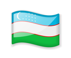 Uzbekistan flag - Wavy flag bright glossy icon.
