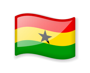 Ghana flag - Wavy flag bright glossy icon.