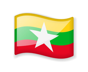 Myanmar flag - Wavy flag bright glossy icon.