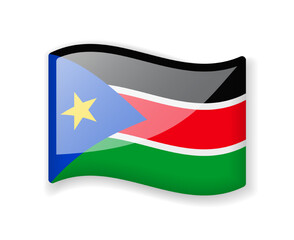 South Sudan flag - Wavy flag bright glossy icon.