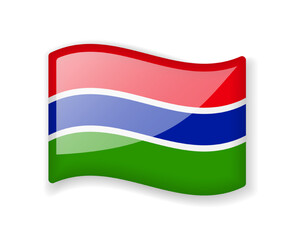 Gambia flag - Wavy flag bright glossy icon.