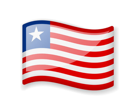 Liberia flag - Wavy flag bright glossy icon.