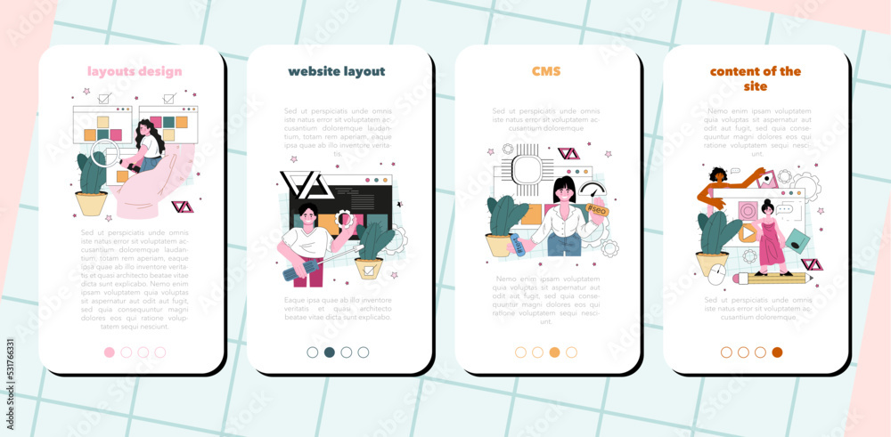 Poster website programming mobile application banner set. content management