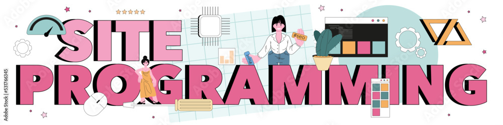 Poster website programming typographic header. content management system