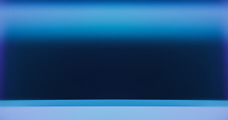 Neon light background for text. Blur glow. Fluorescent radiance. Defocused dark blue color gradient reflection abstract empty space wallpaper.