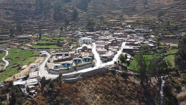 Aerial view of the town of San Miguel which is next to Obrajillo, 5 minutes from Canta in Lima -