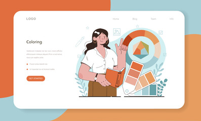 Art school education web banner or landing page. Student holding