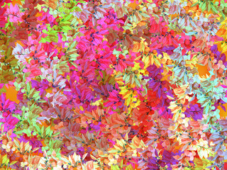 Autumn pattern with colorful leaves. Watercolor on paper texture.