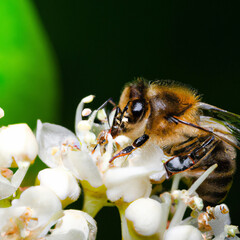 Bee on a Flower, Close-up Macro Shot.