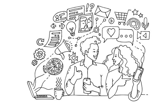 Man and woman working with smartphone and computer. Remote working, freelance, modern information technology, working space. Digital network, business, project, social network, marketing, market.