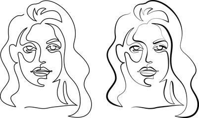 Abstract womans face. Continuous one line drawing. Portret