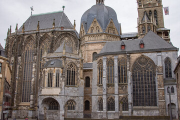 Fototapeta na wymiar Aachen January 2021: The facade of the Aachen Cathedral