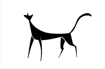 Black cat sihouette, isolated vector. Standing cat