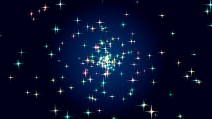 colorful stars on black blue background