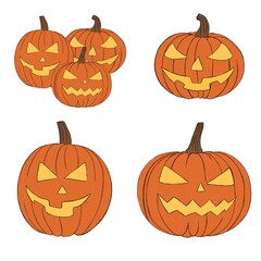 Set pumpkin on white background. Orange pumpkin with smile for your design for the holiday Halloween.