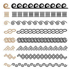 Greek motives vector symbols borders, frames set. Greek key elements collection