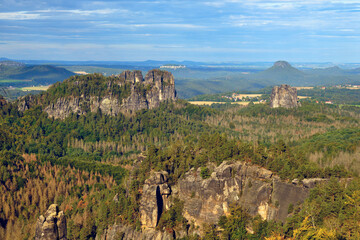 View from Carolafelsen. Saxon Switzerland in Germany. Schrammsteine. Falkenstein.