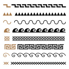 Greek motives vector symbols borders, frames set. Greek key elements collection - obrazy, fototapety, plakaty
