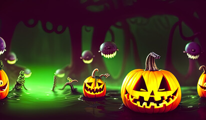 Monster Halloween Pumpkin Alien Art 