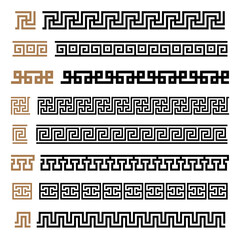 Greek motives vector symbols borders, frames set. Greek key elements collection