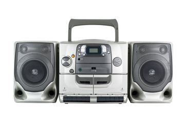 Vintage boom box style portable stereo radio, cd, cassette tape player and recorder isolated. © trekandphoto