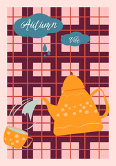 Tea time anytime. Teapot. Tea couple. Scottish cage. Vector eps 10