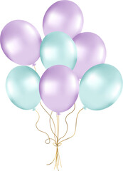 Bunch of pearl balloons in violet and green tones. Balloons for party decorations