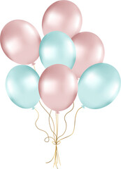 Bunch of pearl balloons in rose and green tones. Balloons for party decorations