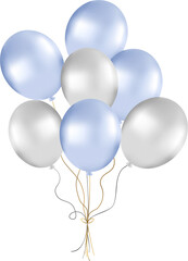 Bunch of pearl balloons in blue and silver tones. Balloons for party decorations