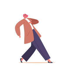 Stylish Positive Woman Walk with Smiling Face. Girl Wear Fashioned Outfit Brown Blazer, Wide Pants and Shoes