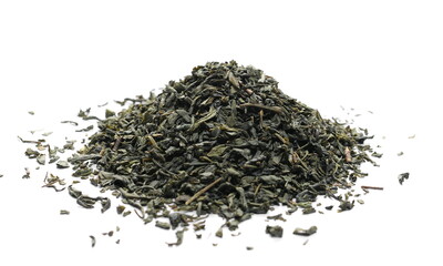 Green tea pile isolated on white 