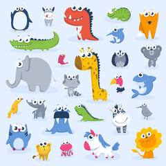 Obraz na płótnie Canvas Collection cartoon colorful cute animal zoo vector