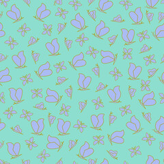 Gold and purple butterflies seamless pattern on green background.  Perfect for fabric, scrapbooking, quilting, wallpaper and many more projects