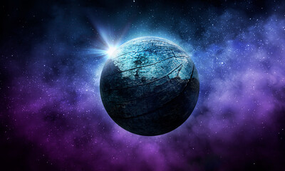 , abstract space 3D illustration, planet in space and shining stars