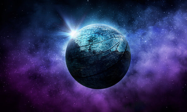 , abstract space 3D illustration, planet in space and shining stars © pechenka_123