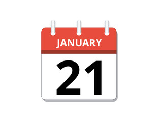 January, 21st calendar icon vector