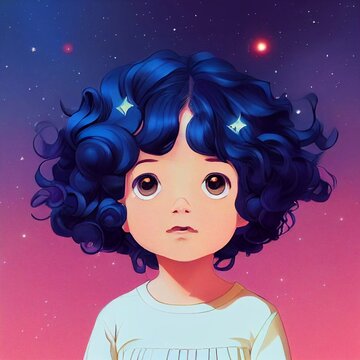 Realistic Cartoon Style Cute Little Girl With Short Curly Hair, 3d Illustration 