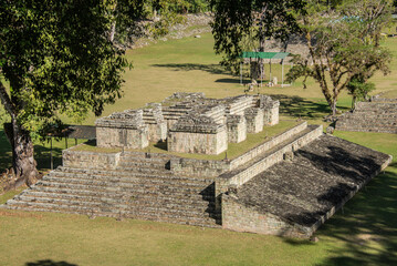 View of the Ball Court at the Copan Mayan Ruins, Copan Ruinas, Honduras