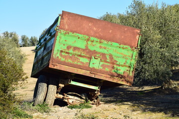 Remolque, ruina, viejo, 