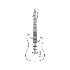 Obraz premium Black outline electric guitar isolated on white background. Vector illustration