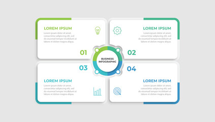 Business infographic design template with 4 options, steps or processes. Can be used for workflow layout, diagram, annual report, web design