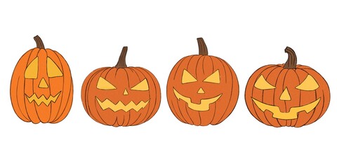 Set pumpkin on white background. Orange pumpkin with smile for your design for the holiday Halloween.