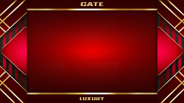 luxury and elegant red background. animated gates move open and close. vintage frame designs with gold lines and textures, for templates like greeting cards, ad promos, intro videos, etc