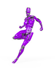 cyborg girl is doing a combat pose on white background